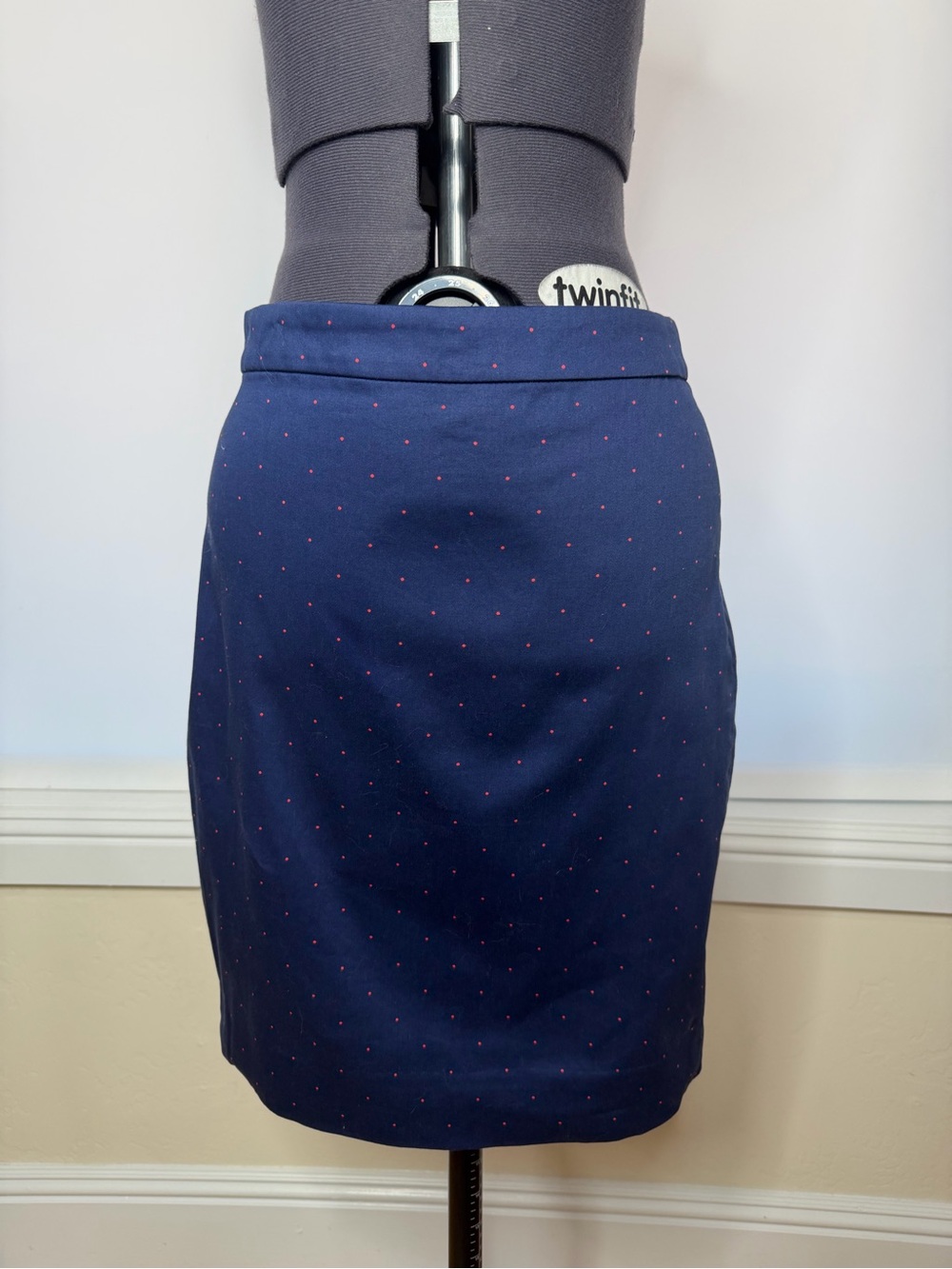 J. Crew Navy Pencil Skirt with Pink Dot Detail